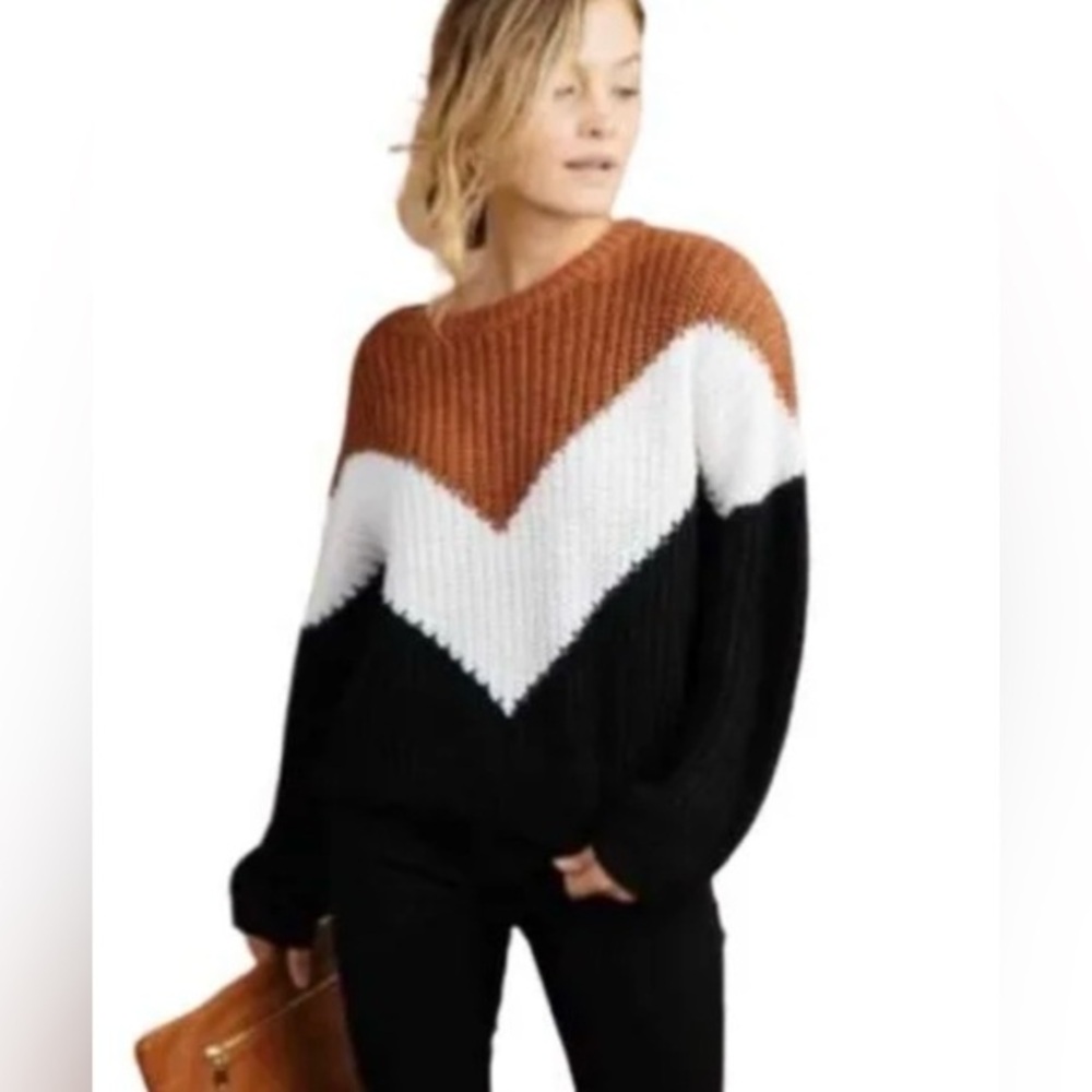 Forever 21 Chevron Knit Sweater - Blue, White, and Brown size large